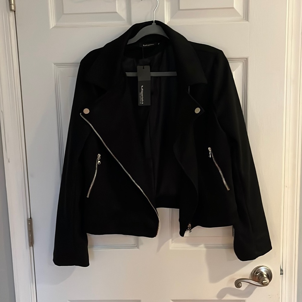 NWT black velour biker jacket